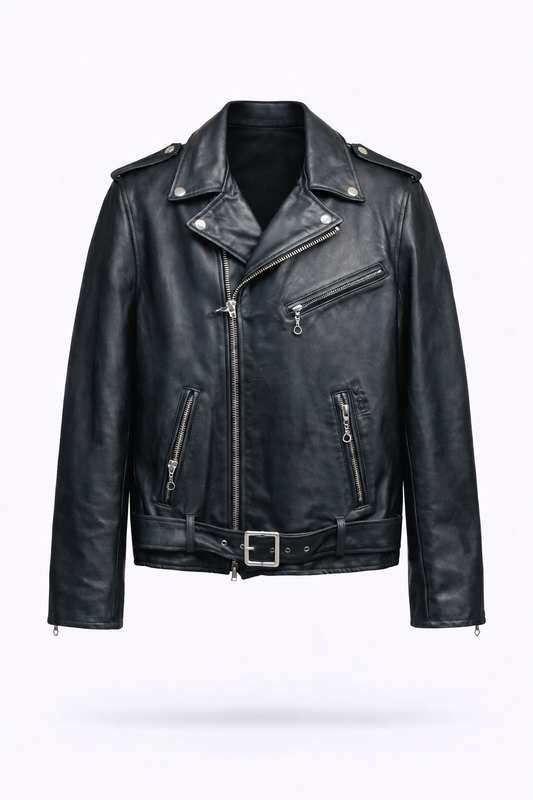 Lamb Leather Biker Black Leather Jacket for Men