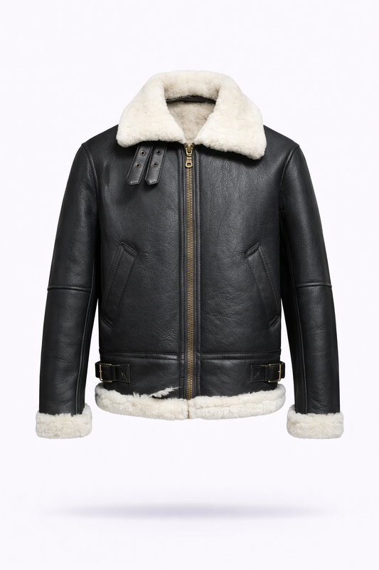 Fur Leather Black Leather Jacket for Men