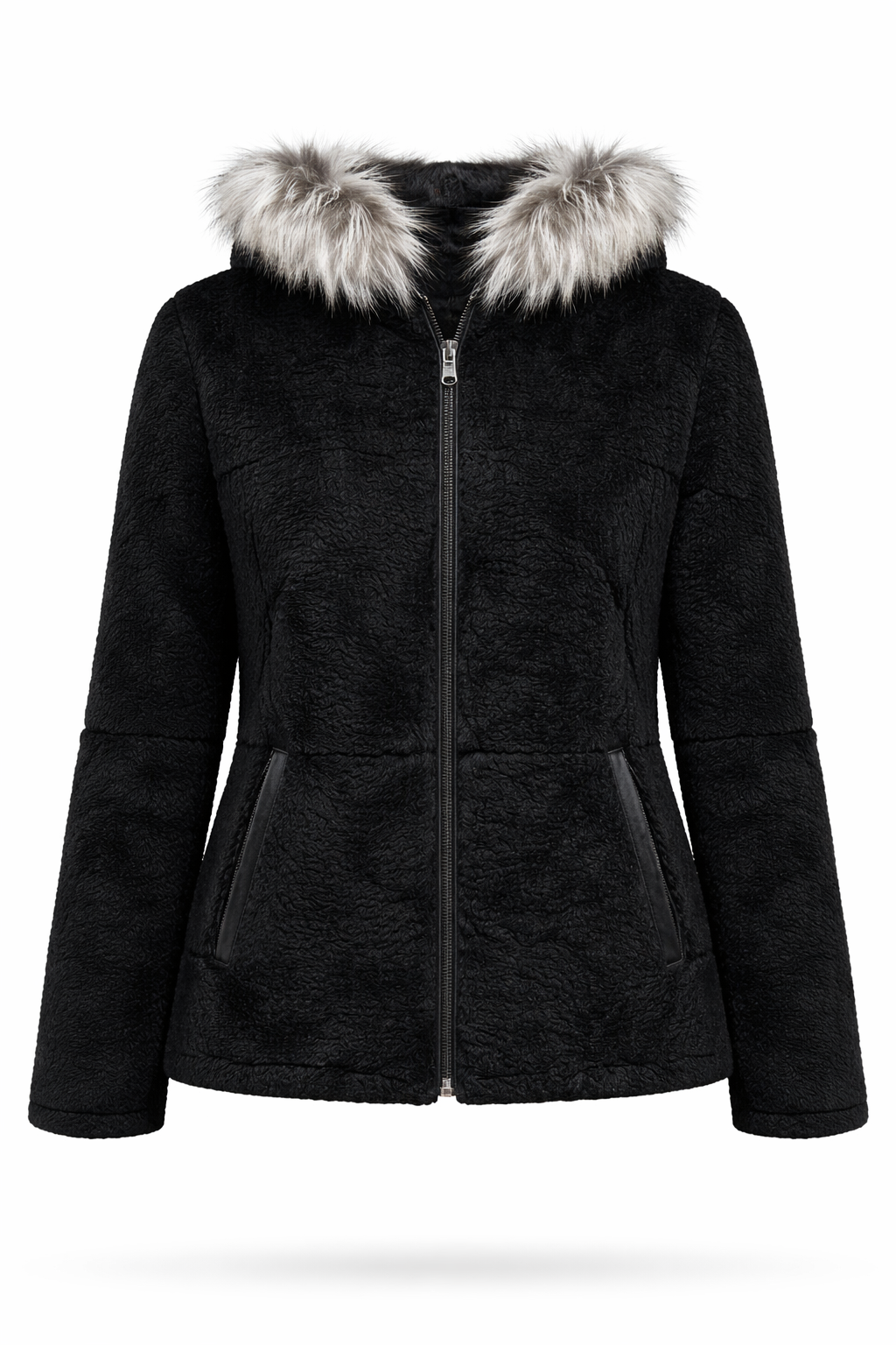 Black Full Fur hooded Women Leather Jacket