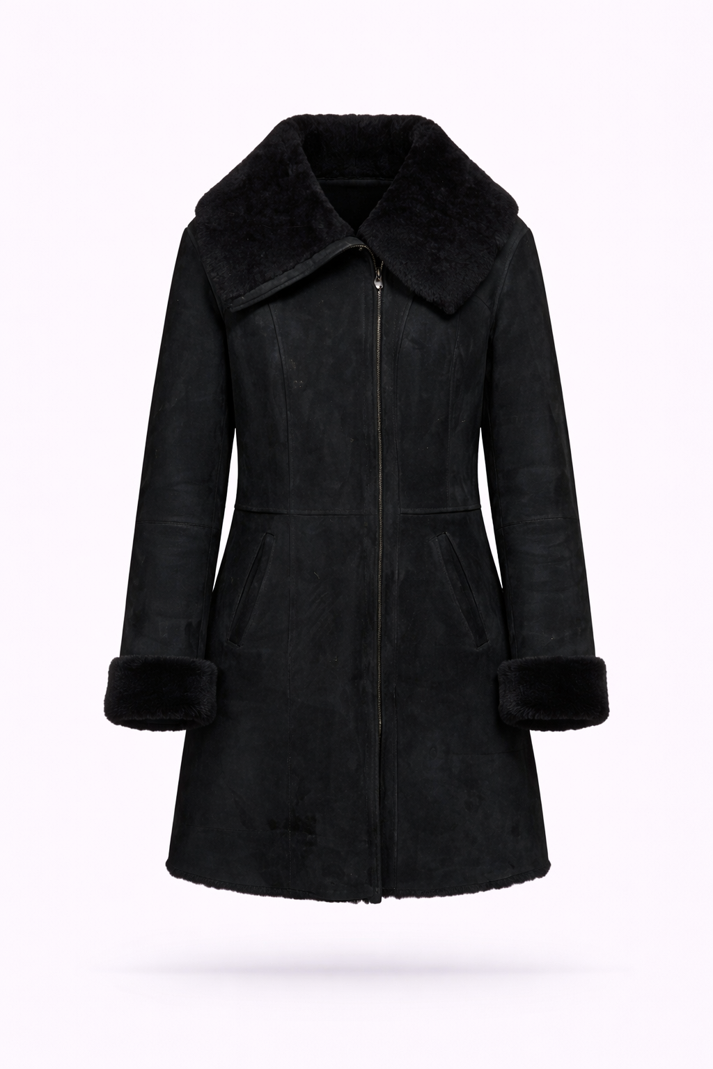 Fur Leather Black Coat Jacket for Women