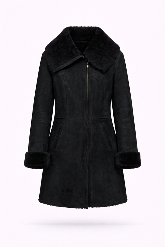 Fur Leather Black Coat Jacket for Women