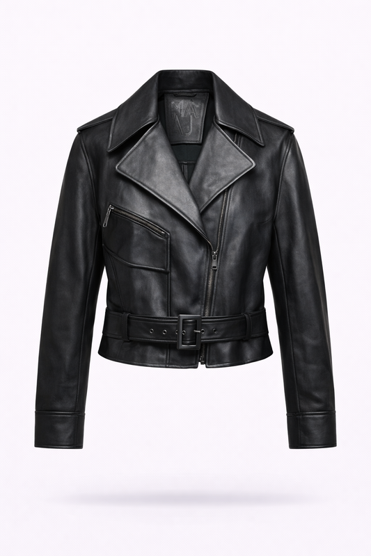 Lamb Leather Biker Black Leather Jacket for Women