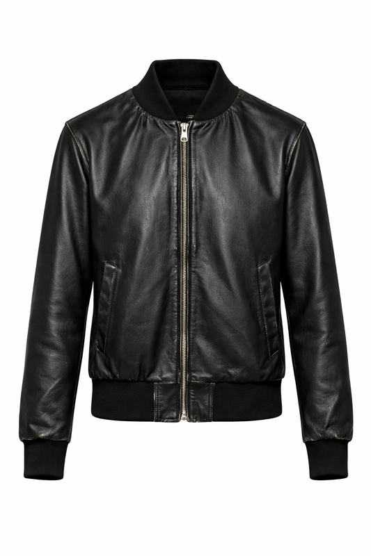 WOMEN'S BLACK LEATHER BOMBER JACKET