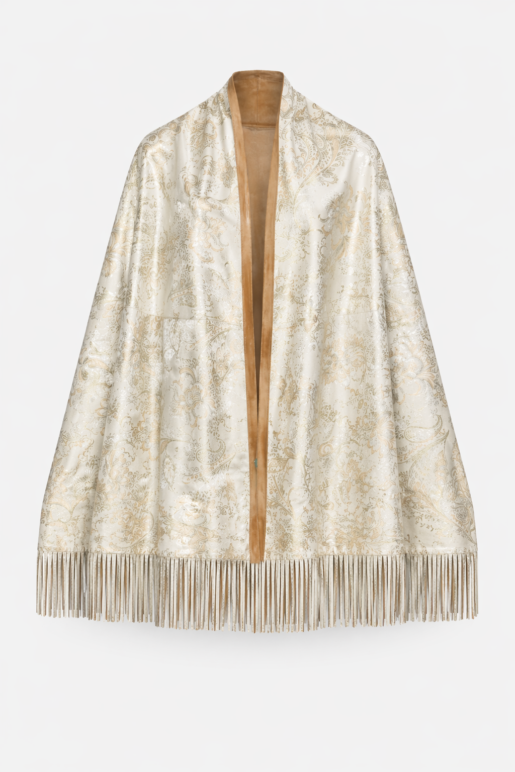 Lamb Leather Beige White Poncho for Women