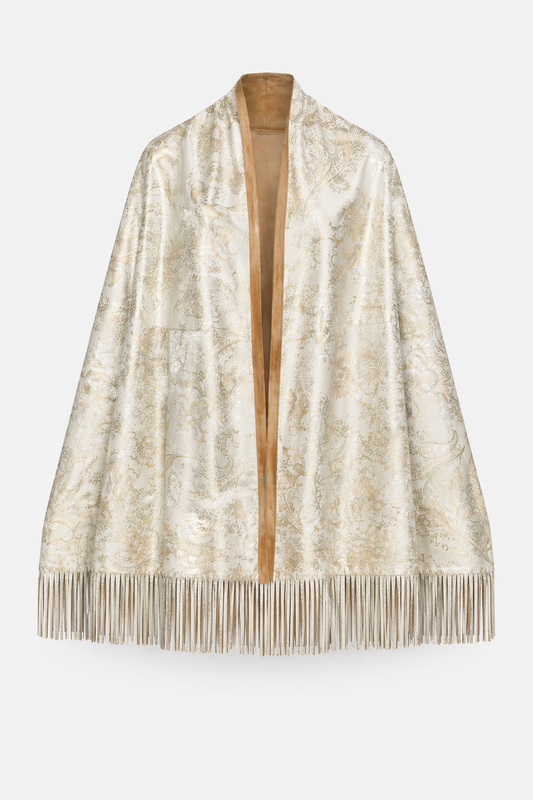 Lamb Leather Beige White Poncho for Women