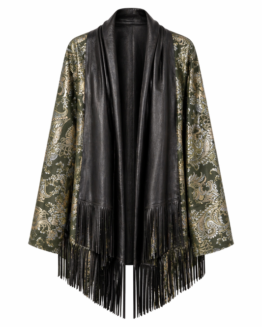 Lamb Leather Black Gold Poncho for Women