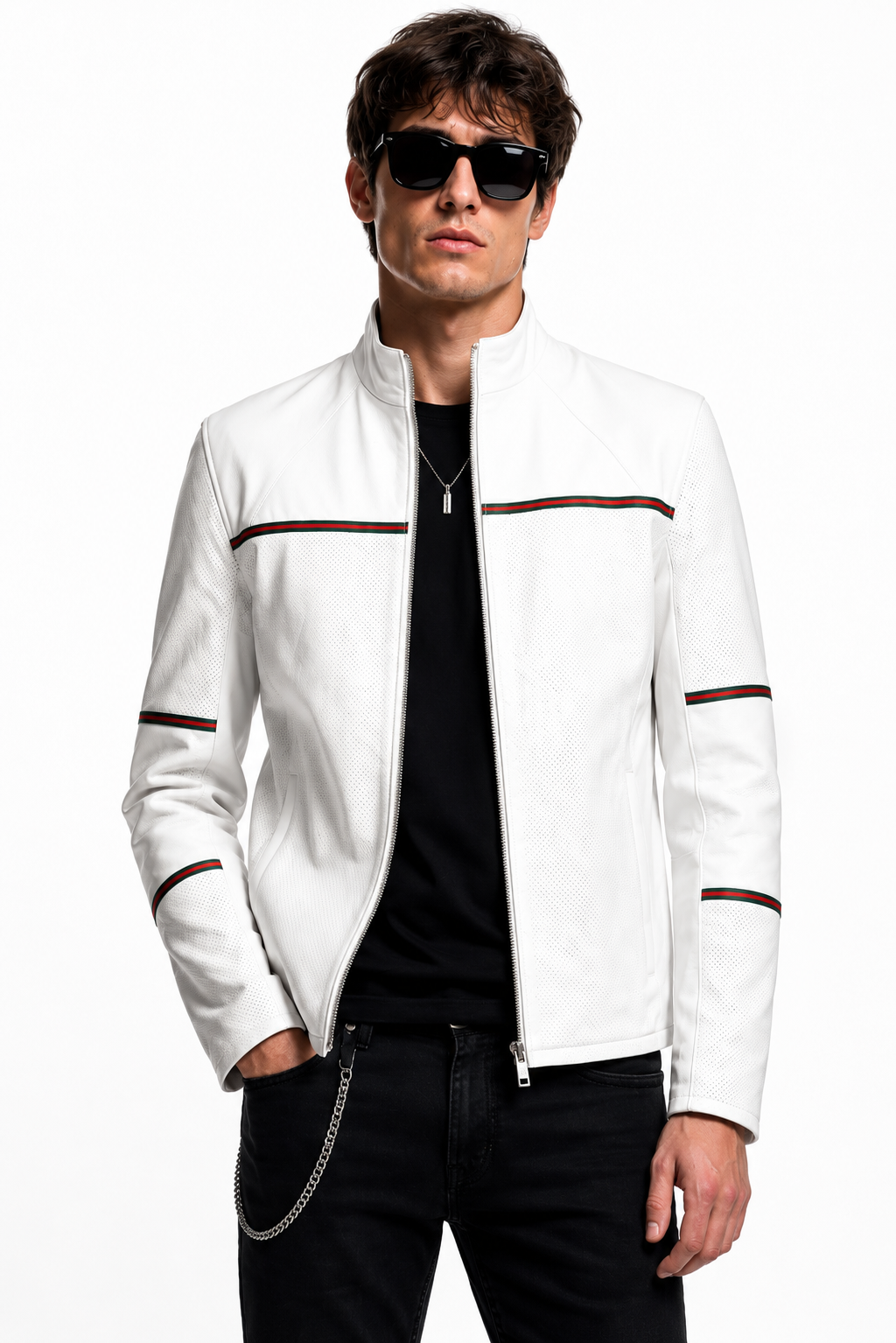 Reversible White Leather Jacket for Men