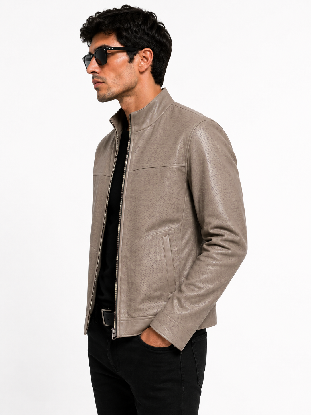 Reversible Dark Brown and Beige Suede Leather Jacker for Men
