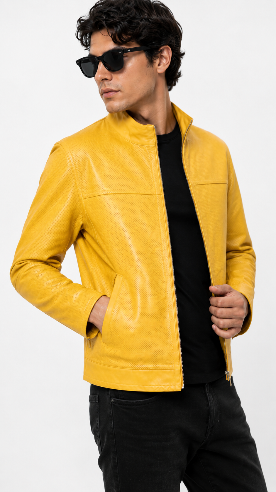 Reversible Yellow and Brown Leather Jacket for Men