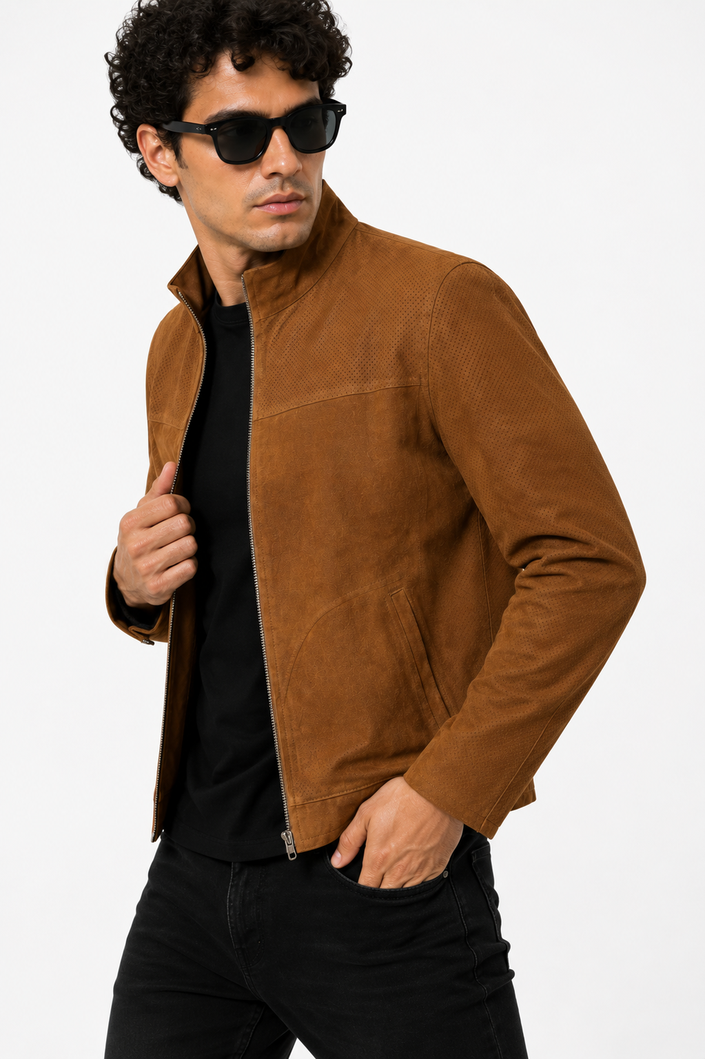Reversible Brown and Black Suede Leather Jacket for Men
