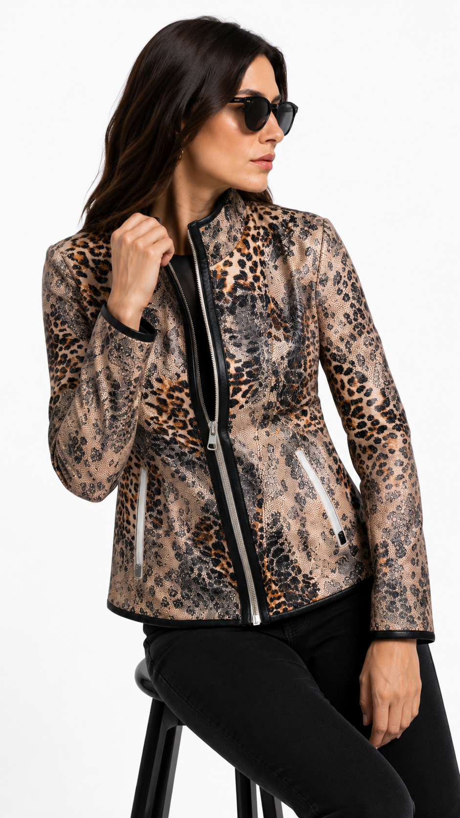 Reversible White and Colorful Leather Jacket for Women