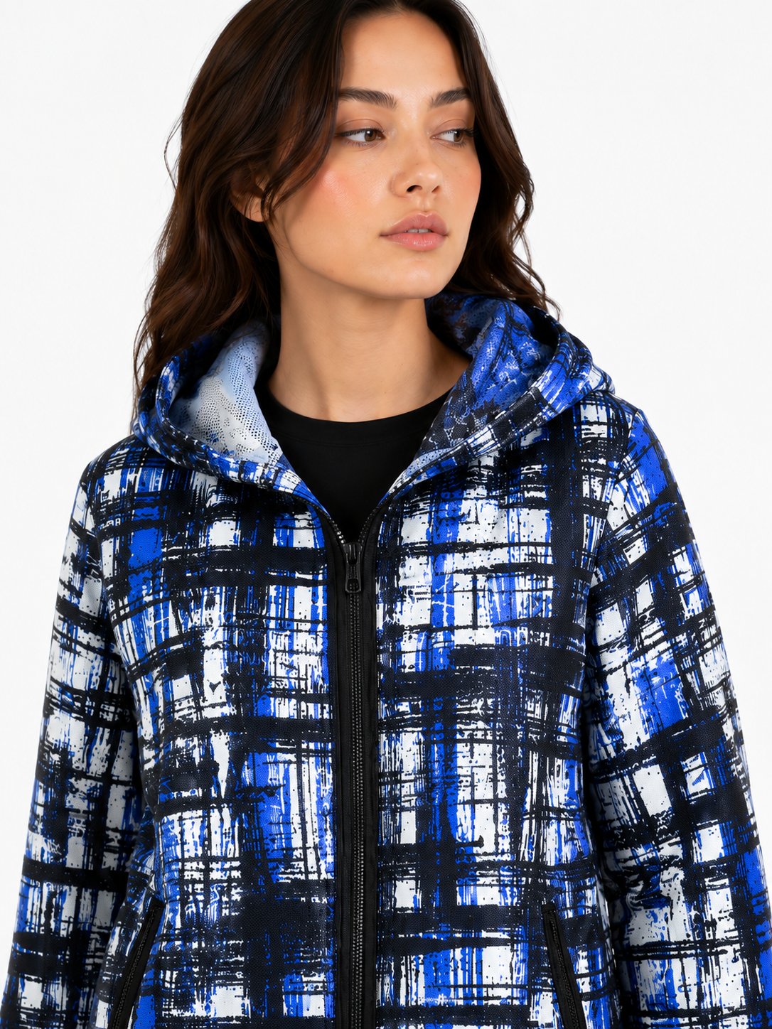 Reversible Digital Printed Leather Suede Hooded Jacket for Women