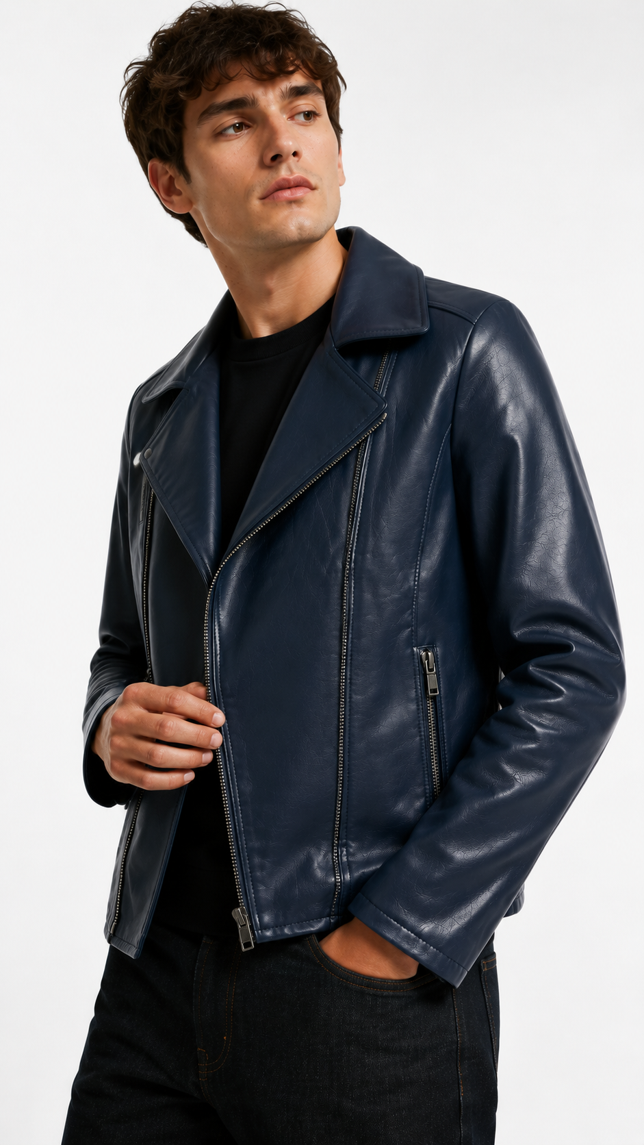 Navy Blue Leather Jacket for Men