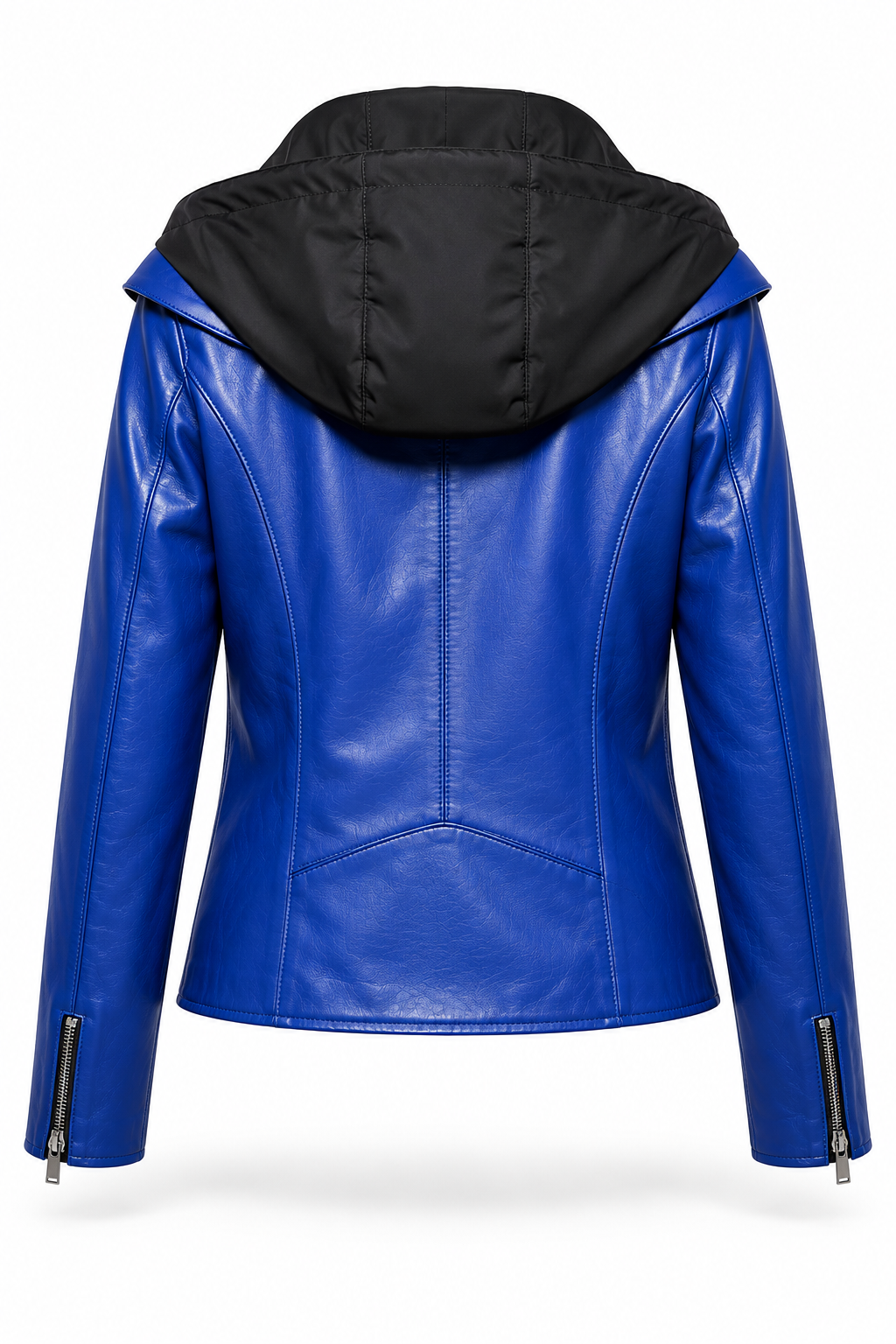 Blue Lamb Leather Hooded Jacket for Women