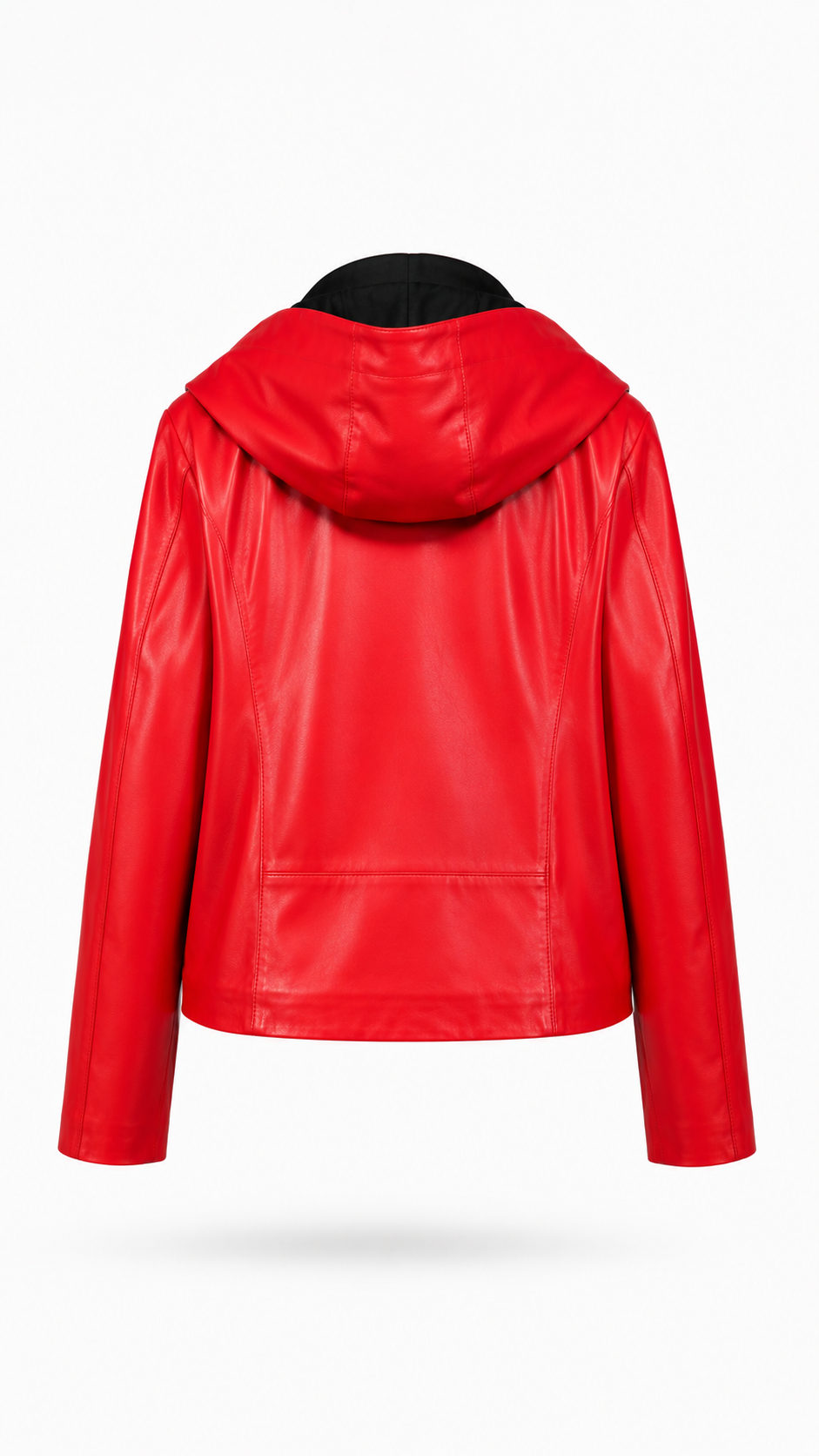 Red Lamb Leather Hooded Jacket for Women