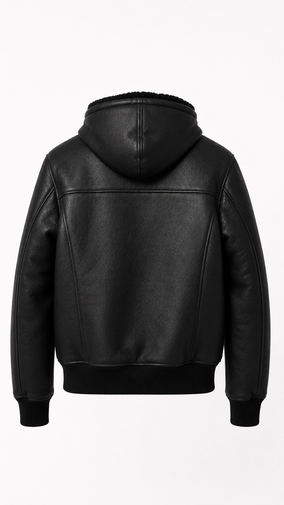 Lamb Leather Fur Black Hooded Jacket for Men