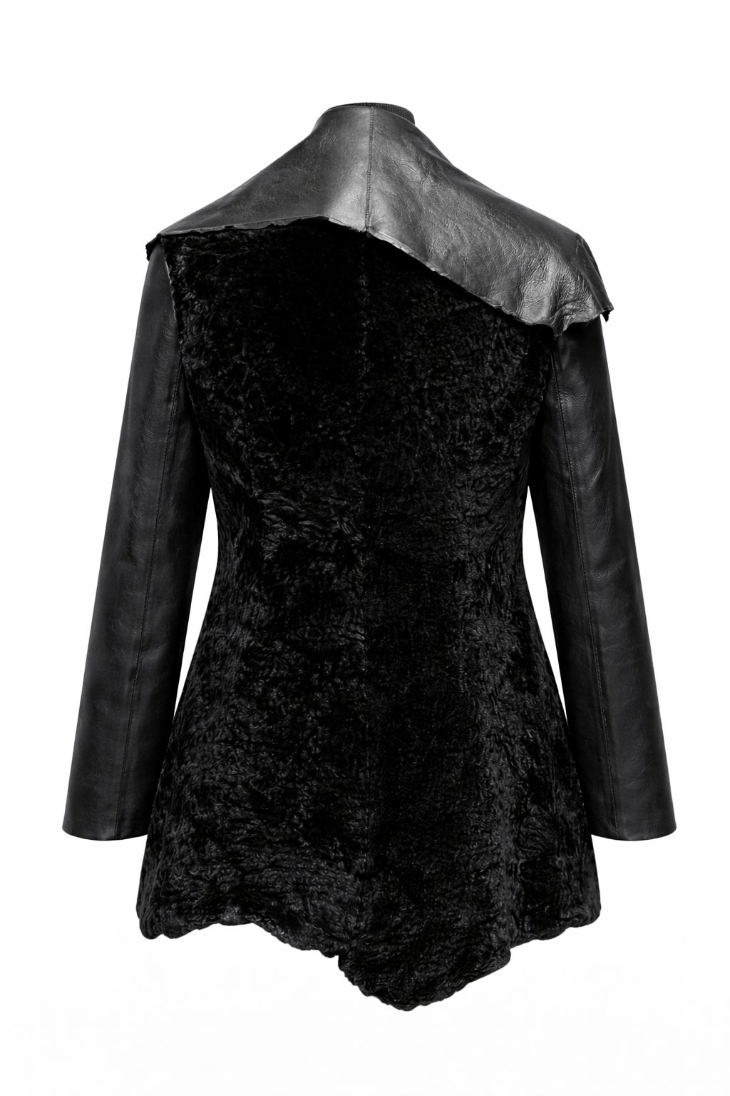BLACK SUEDE AND LEATHER WOMEN'S JACKET WITH PIECE CUT.