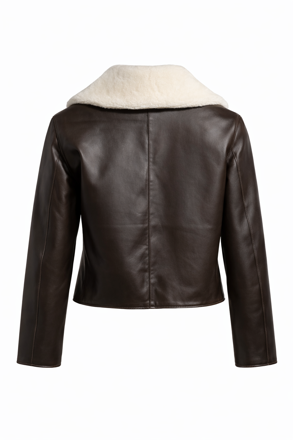 WHITE FUR COLLAR BROWN WOMEN'S LEATHER JACKET