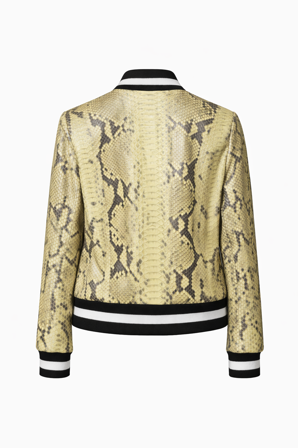 Yellow Lamb Python Print Women College Leather Jacket