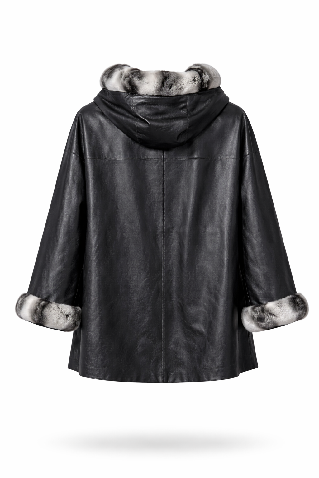 Lamb Leather Black Leather Jacket With Rex Fur for Women