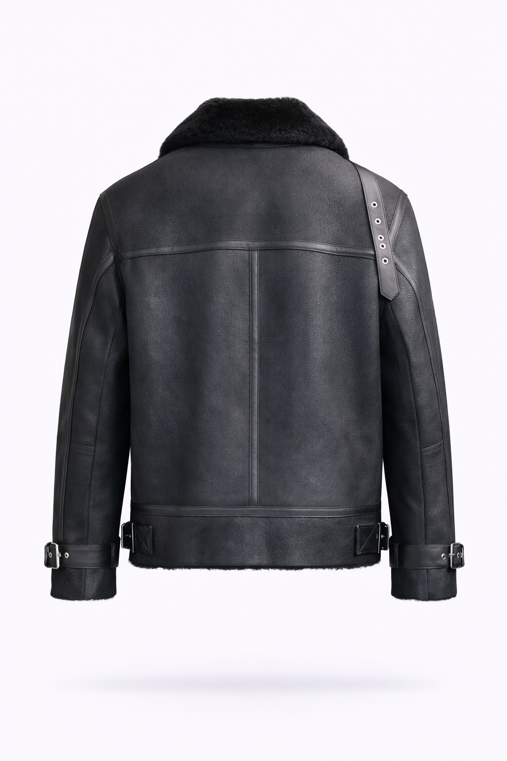 Lamb Leather Black Biker Jacket with Fur for Men