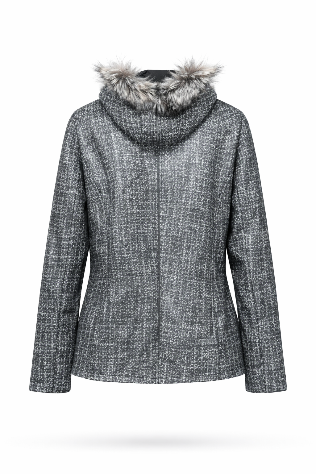 Women's Leather Jacket with Furry Lambskin and Digital Print
