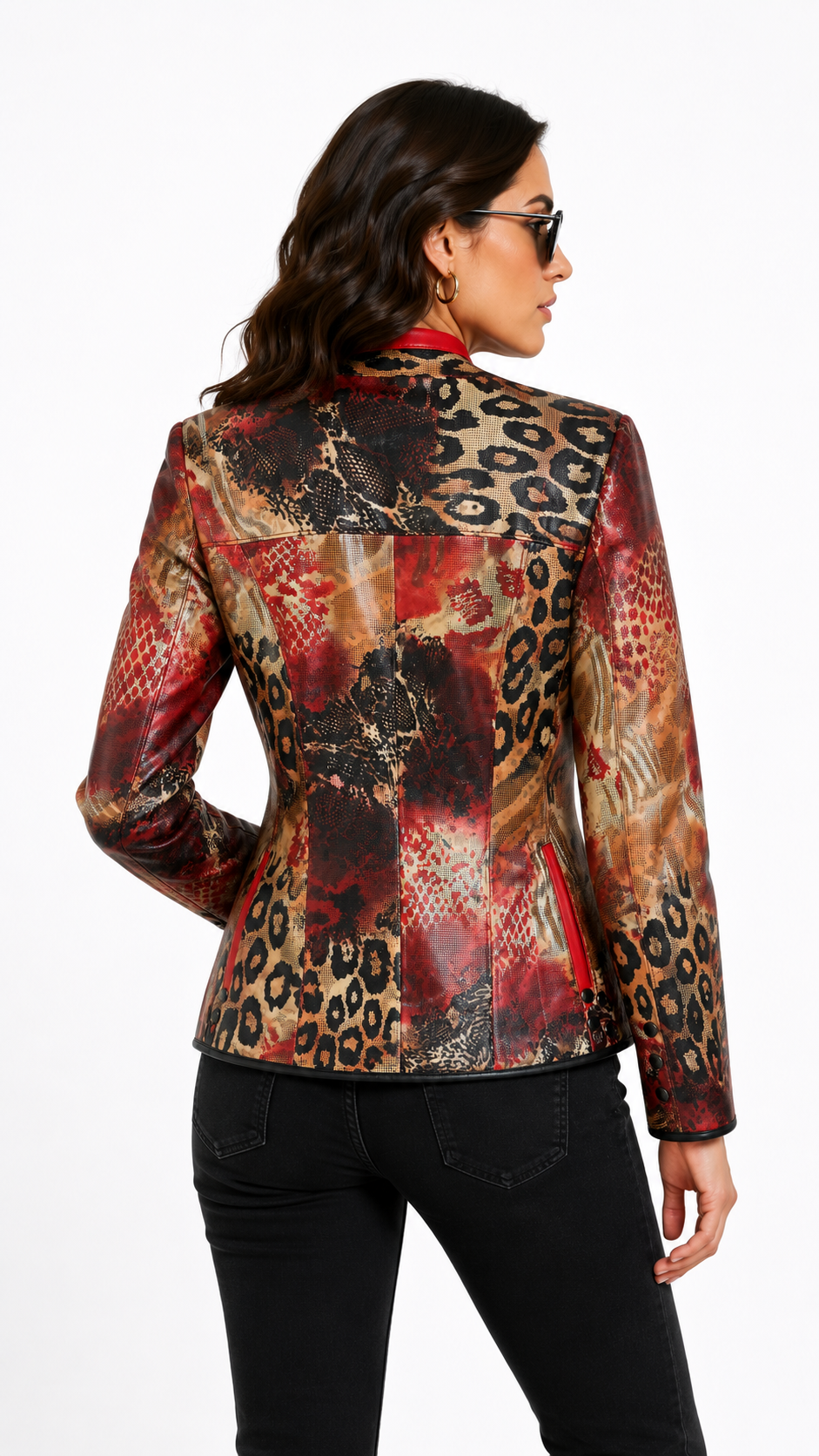 Reversible Red and Colorful Leather Jacket for Women