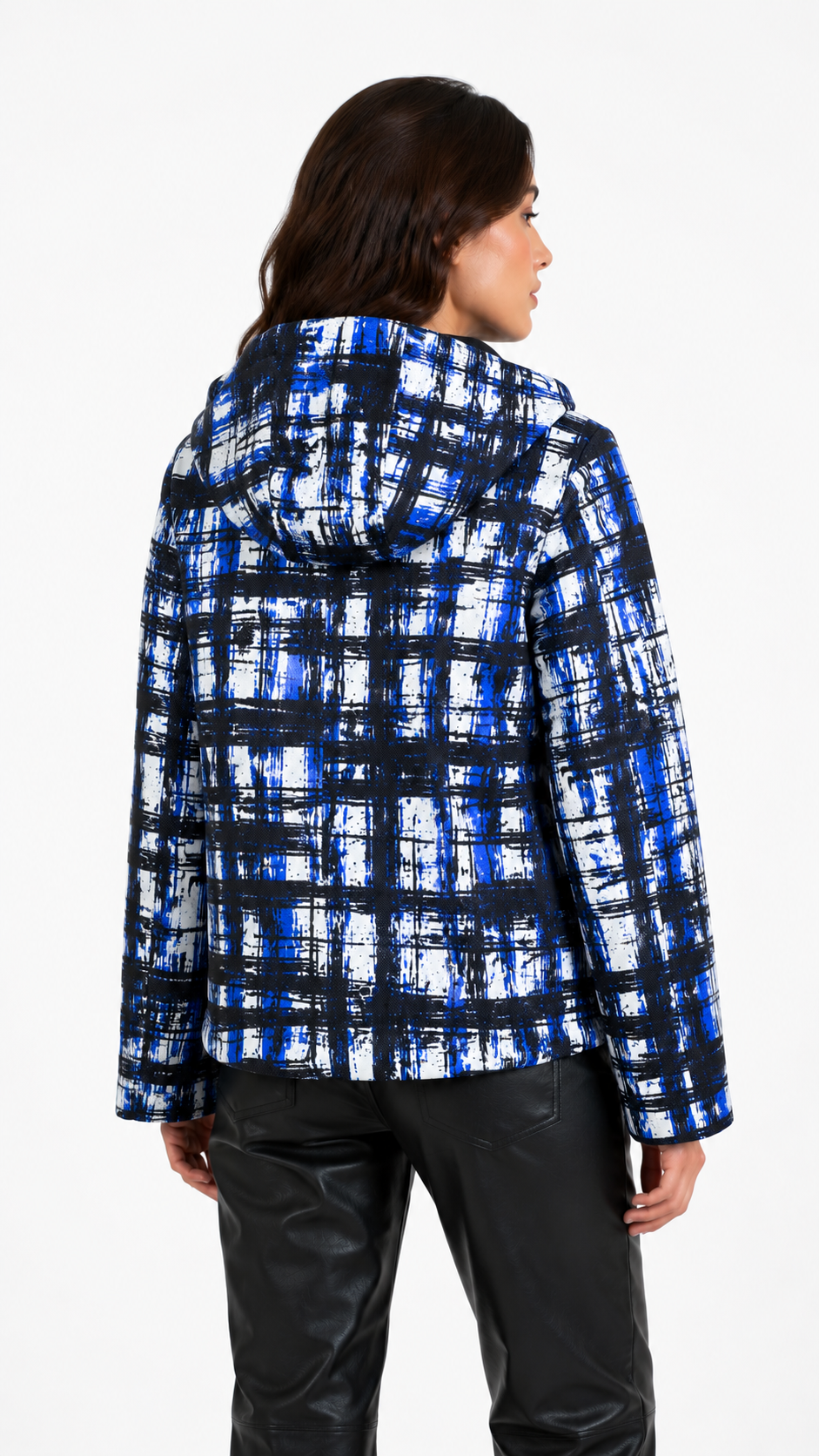 Reversible Digital Printed Leather Suede Hooded Jacket for Women