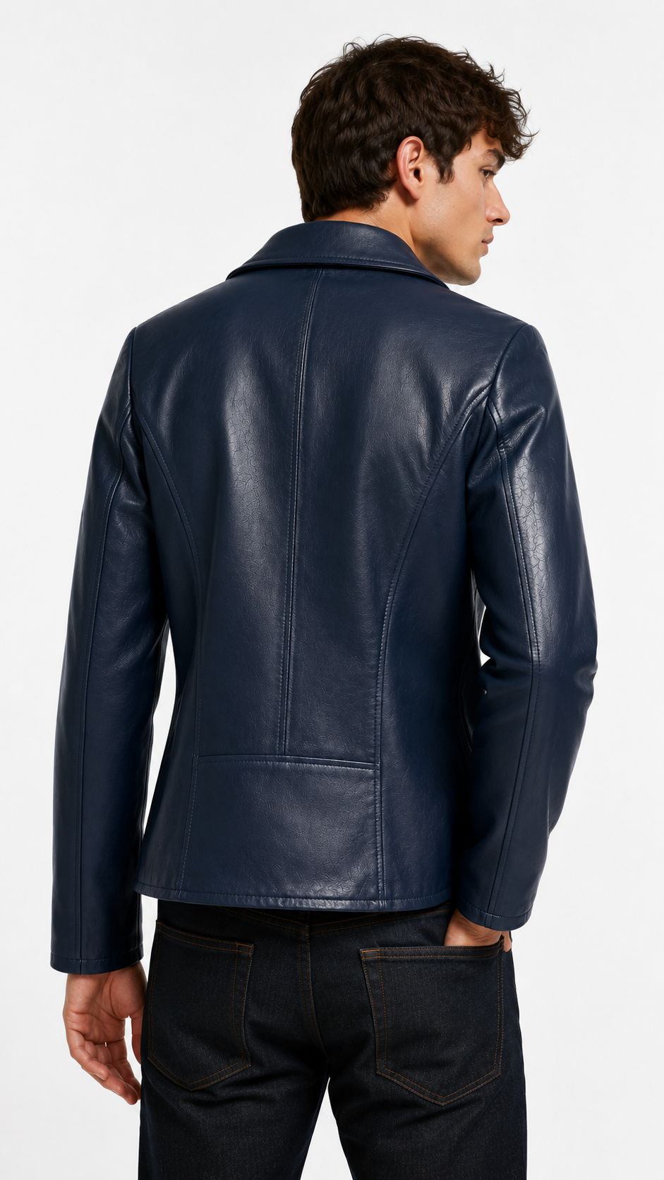 Navy Blue Leather Jacket for Men