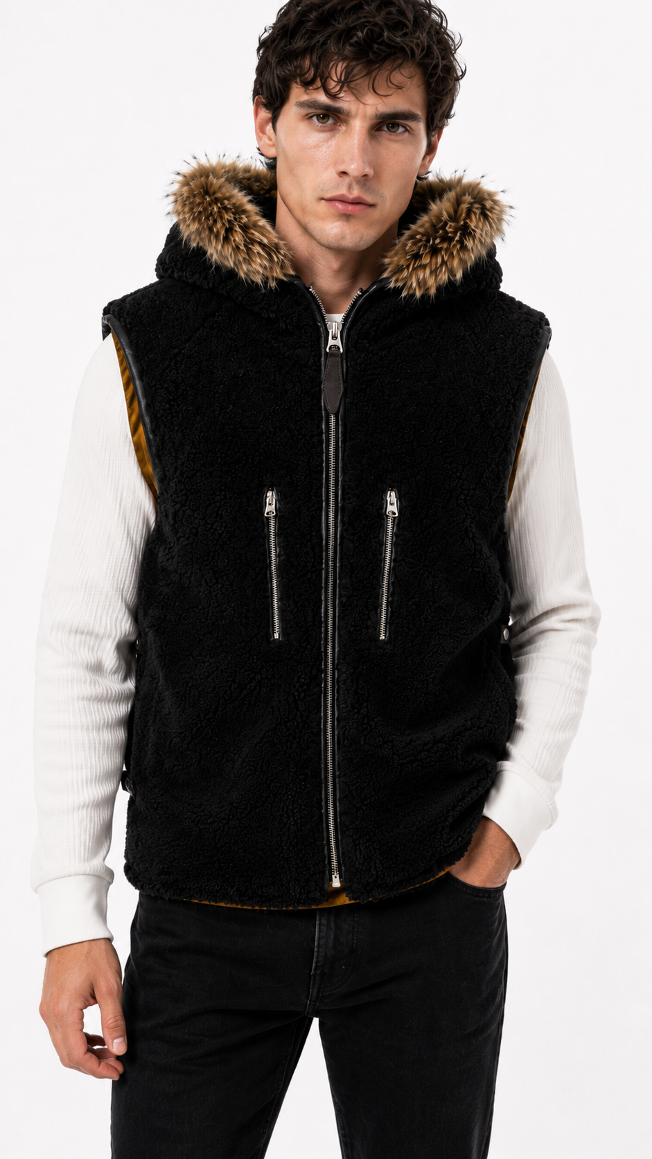 Lamb Fur and Leather Suede Waistcoat for Men