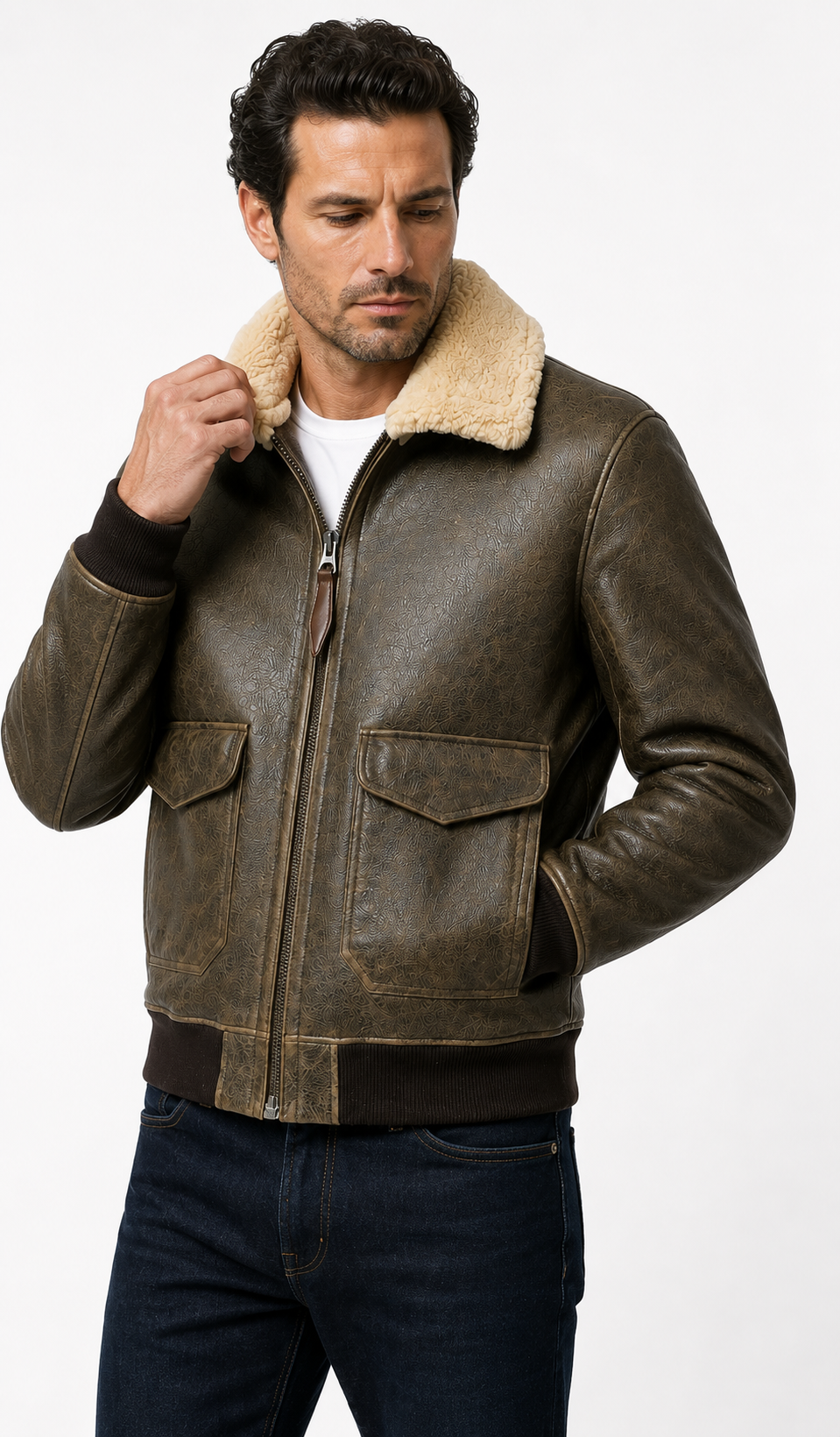 Lamb Leather Khaki Leather Jacket for Men