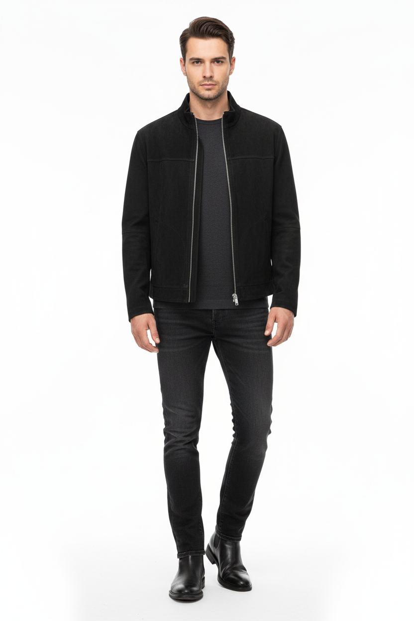 BLACK SUEDE MEN'S LEATHER JACKET