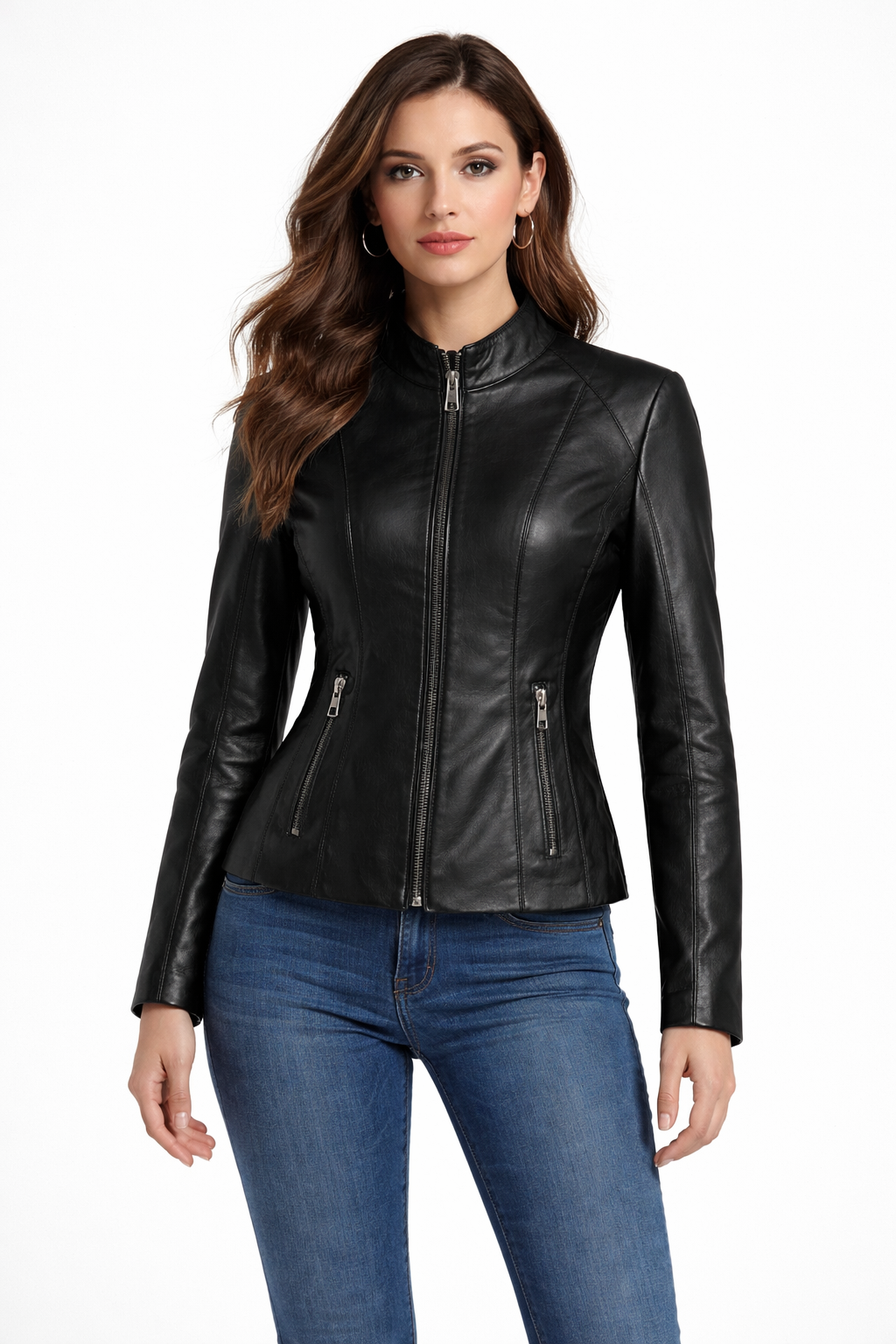 Black Lamb Zig Leather Women Sporty Leather Jacket