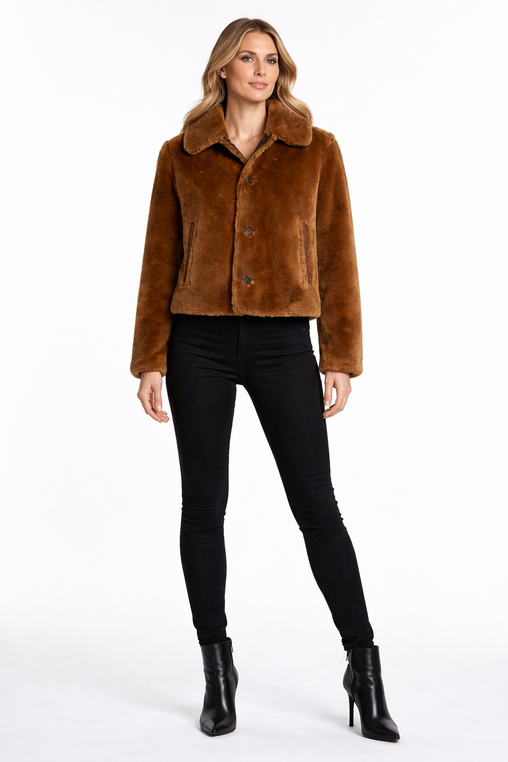 FUR JACKET BROWN FOR WOMENS