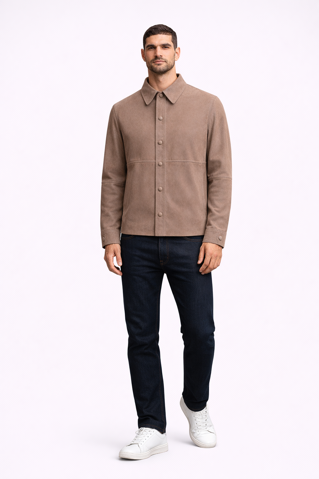 Lamb Leather Suede Shirt Jacket for Men
