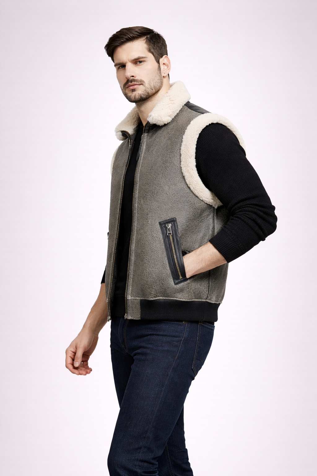 Lamb Leather Fur Waistcoat for Men