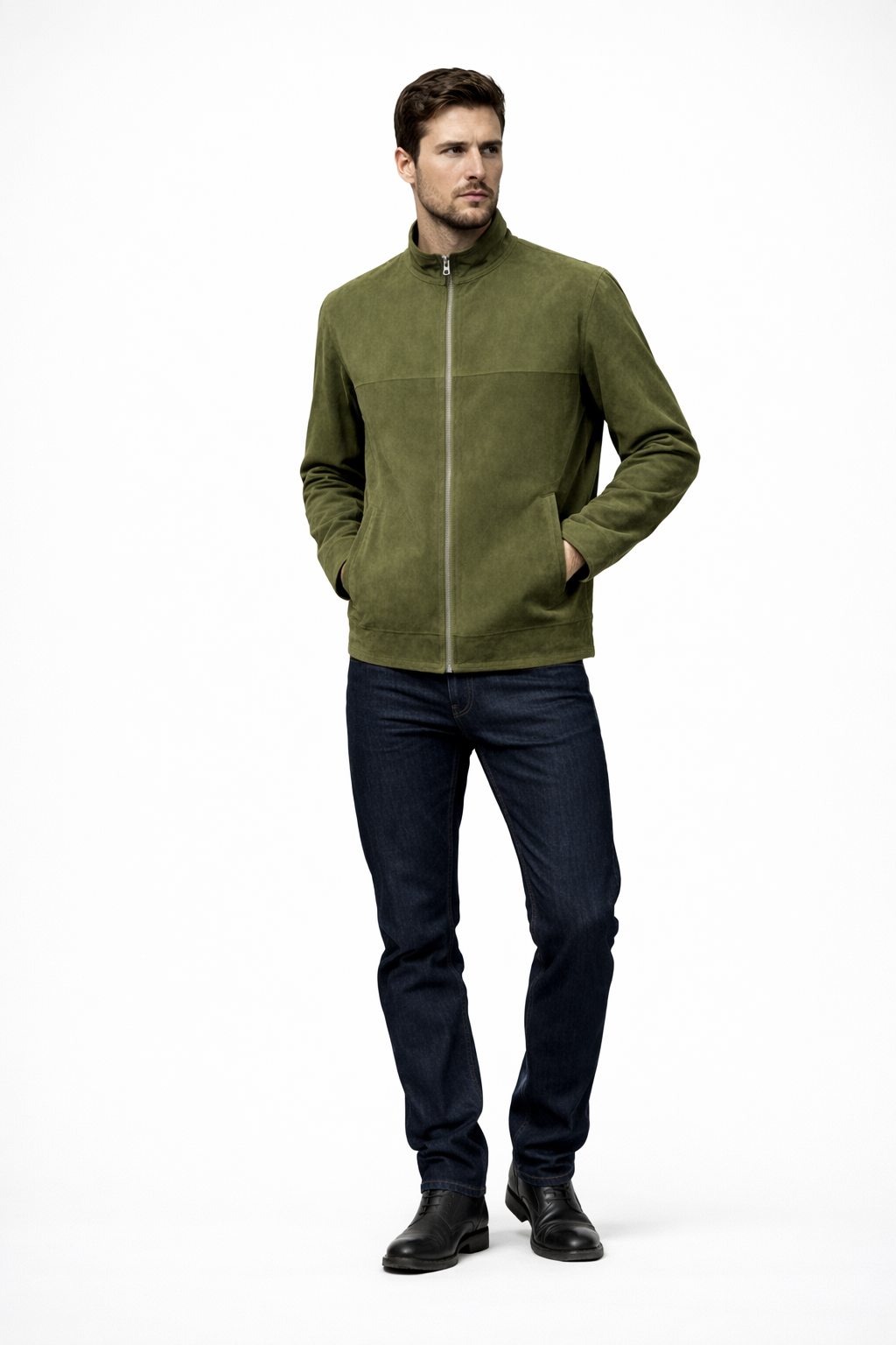 Reversble Lamb Leather Khaki Suede and Leather Jacket for Men
