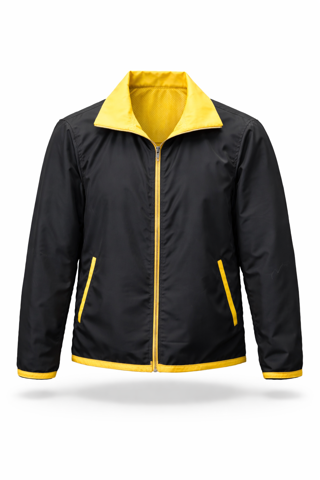 Reversble Lamb Leather and Windproof Fabric Yellow and Black Jacket for Men