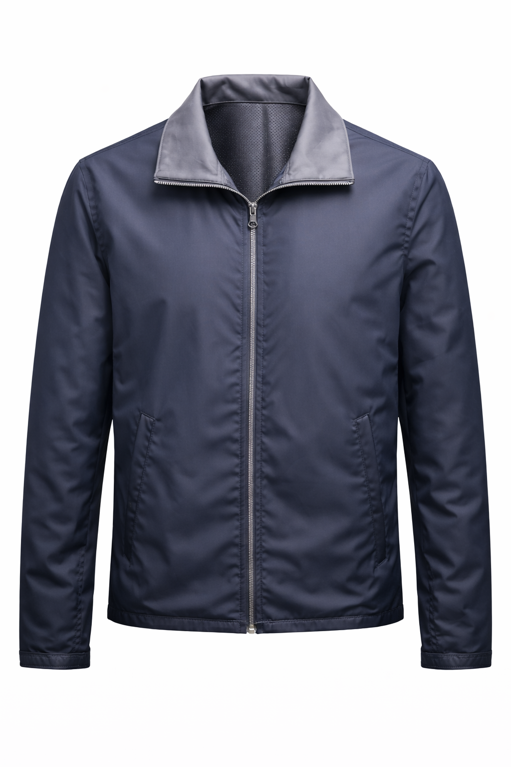 Reversble Lamb Leather and Windproof Fabric Black and Navy Blue Jacket for Men