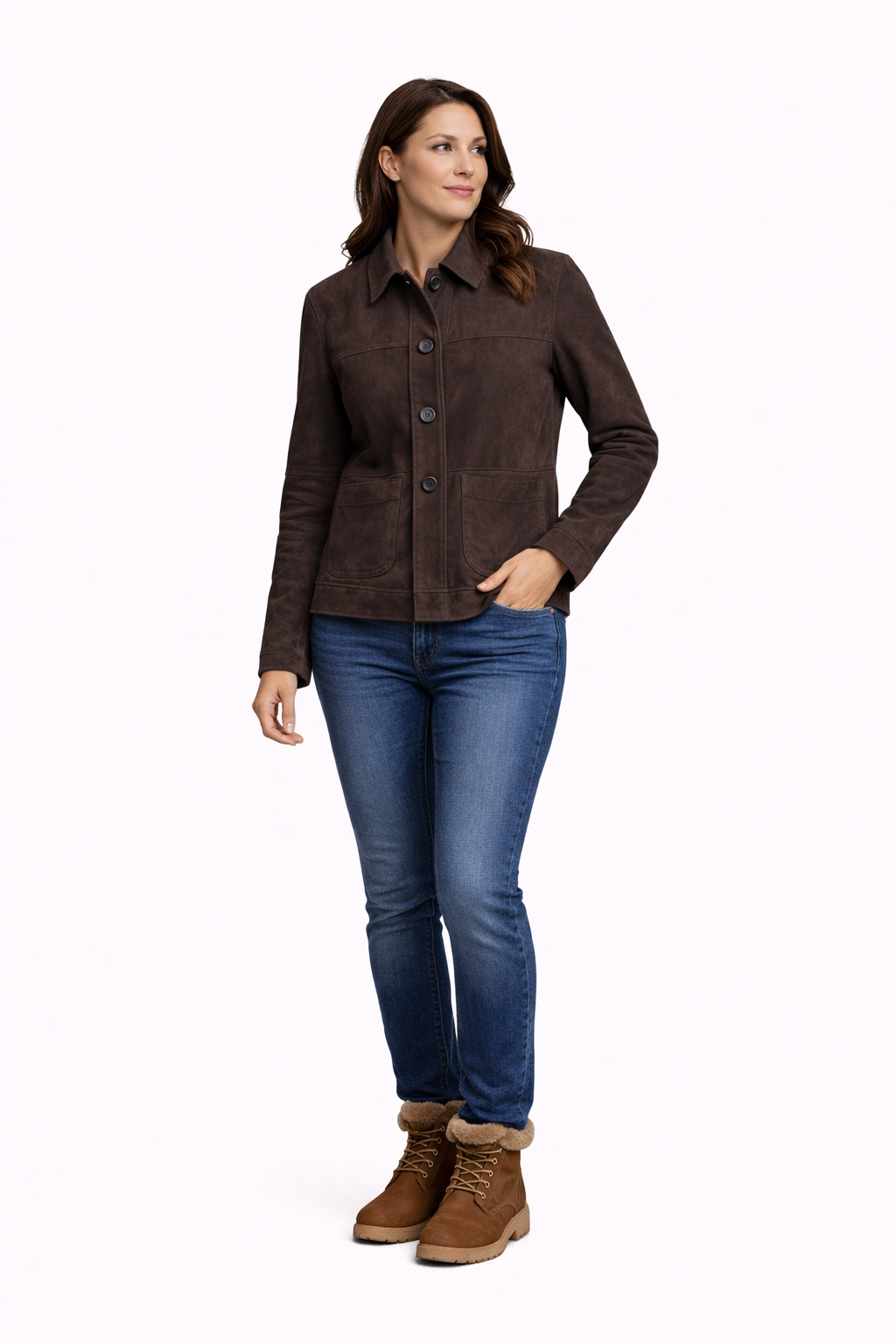 Lamb Leather Suede Dark Brown Jacket for Women