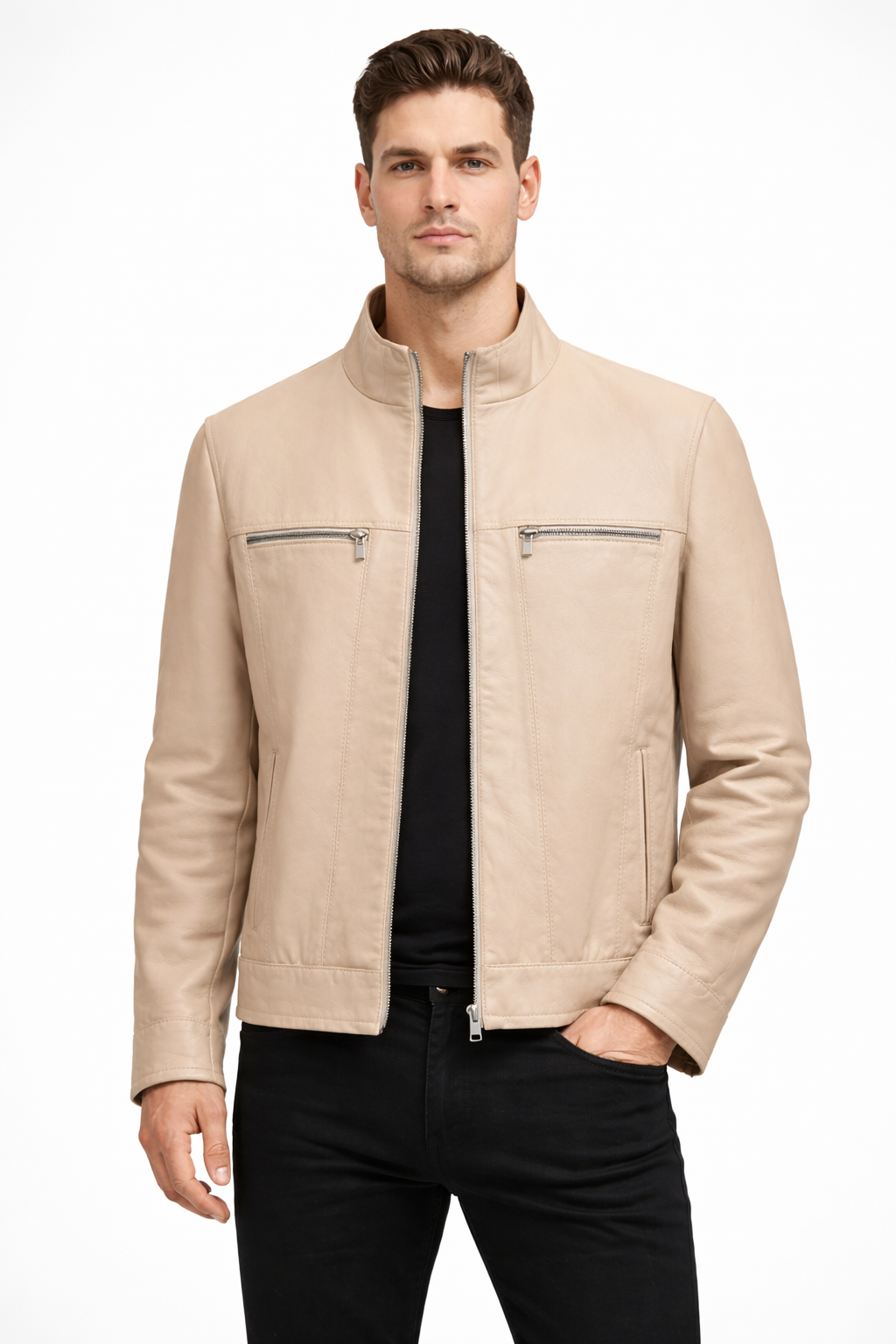 Lamb Leather Beige Leather jacket for Men