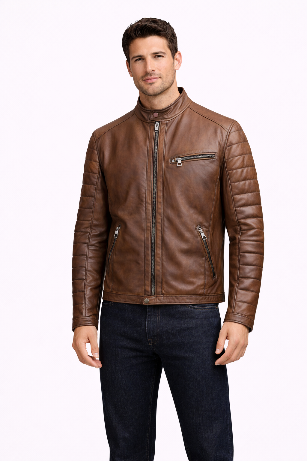 Lamb Leather Brown Leather Jacket for Men