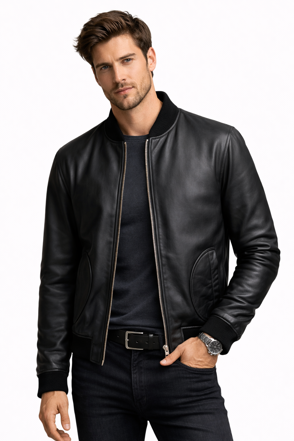 Lamb Leather Black Leather Jacket for Men