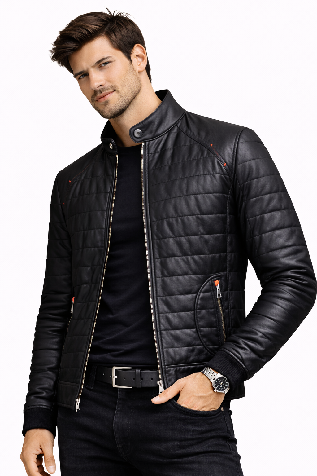 Lamb Leather Black Leather Jacket for Men