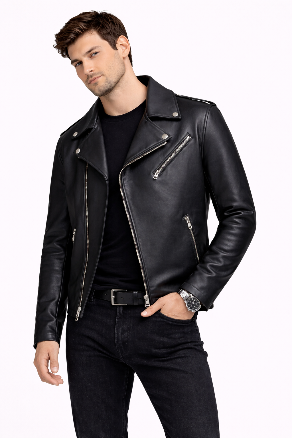 Lamb Leather Black Biker Leather Jacket for Men