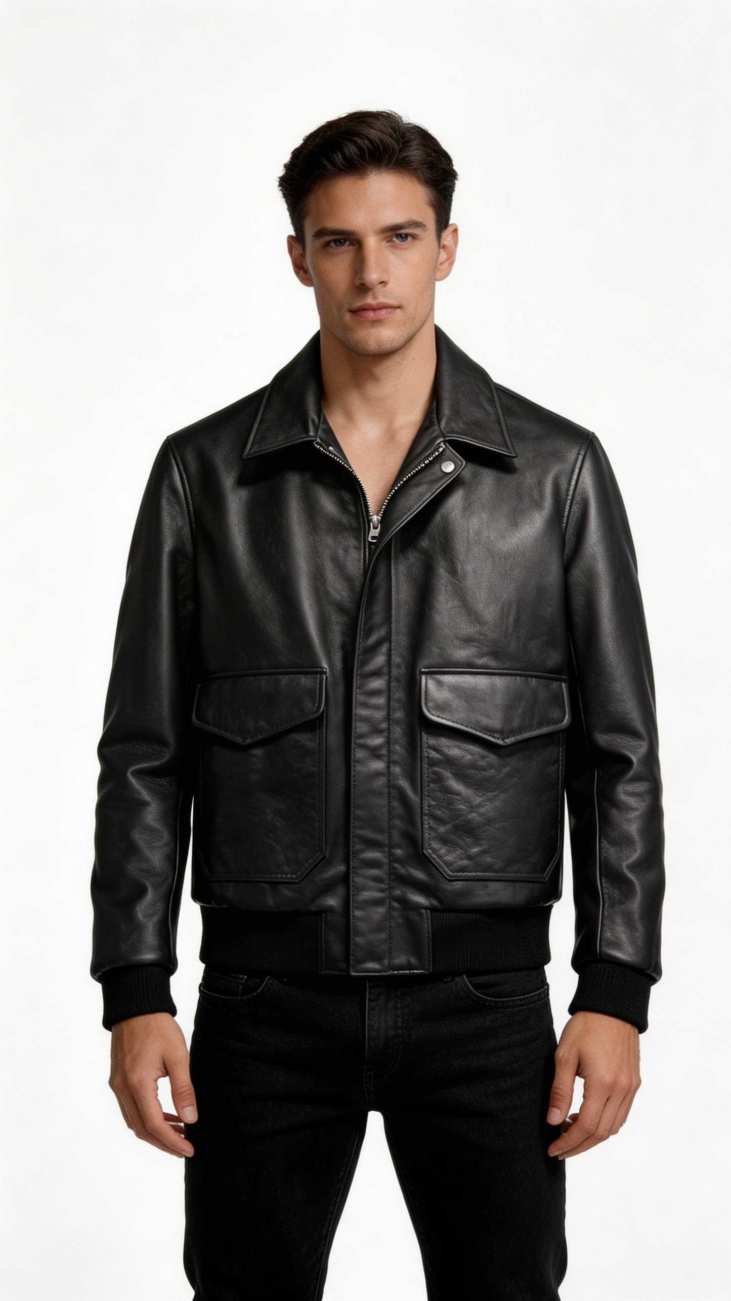 Lamb Leather Black Biker Jacket for Men
