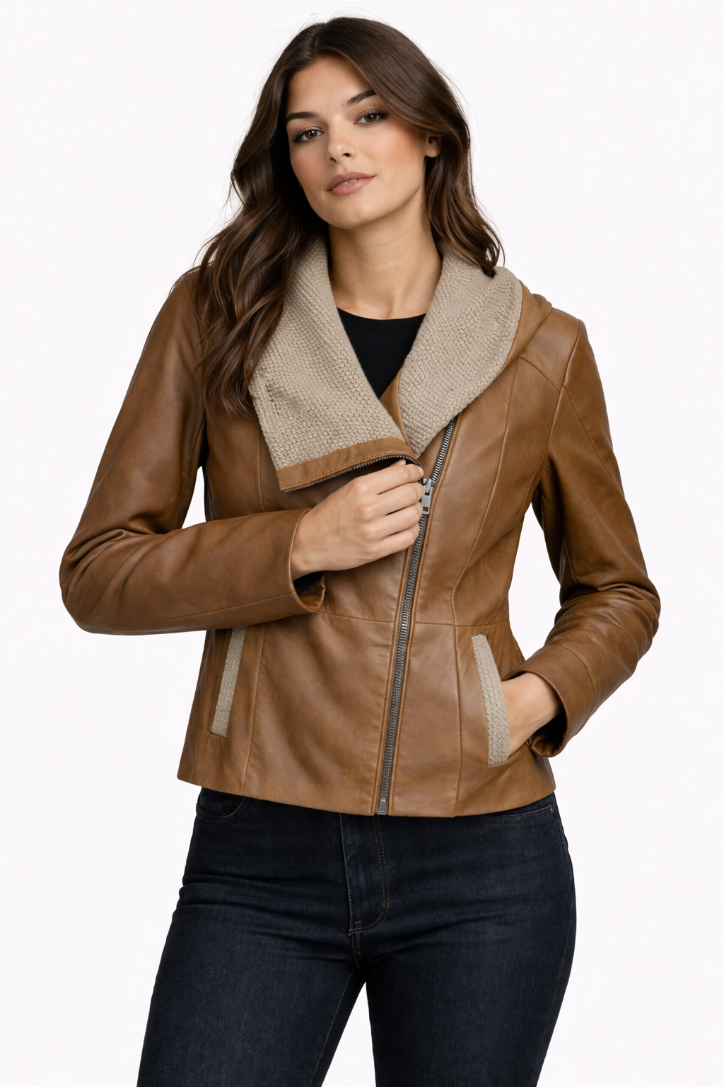 Lamb Leather Brown Leather Jacket for Women