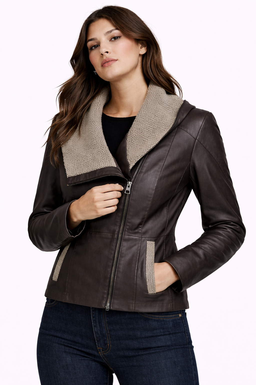Lamb Leather Dark Brown Leather Jacket for Women