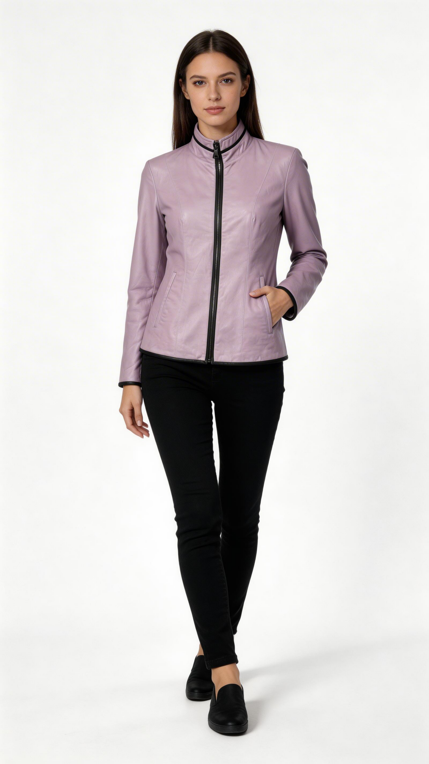 Reversible Lamb Leather Light Purple Lilac Jacket for Women