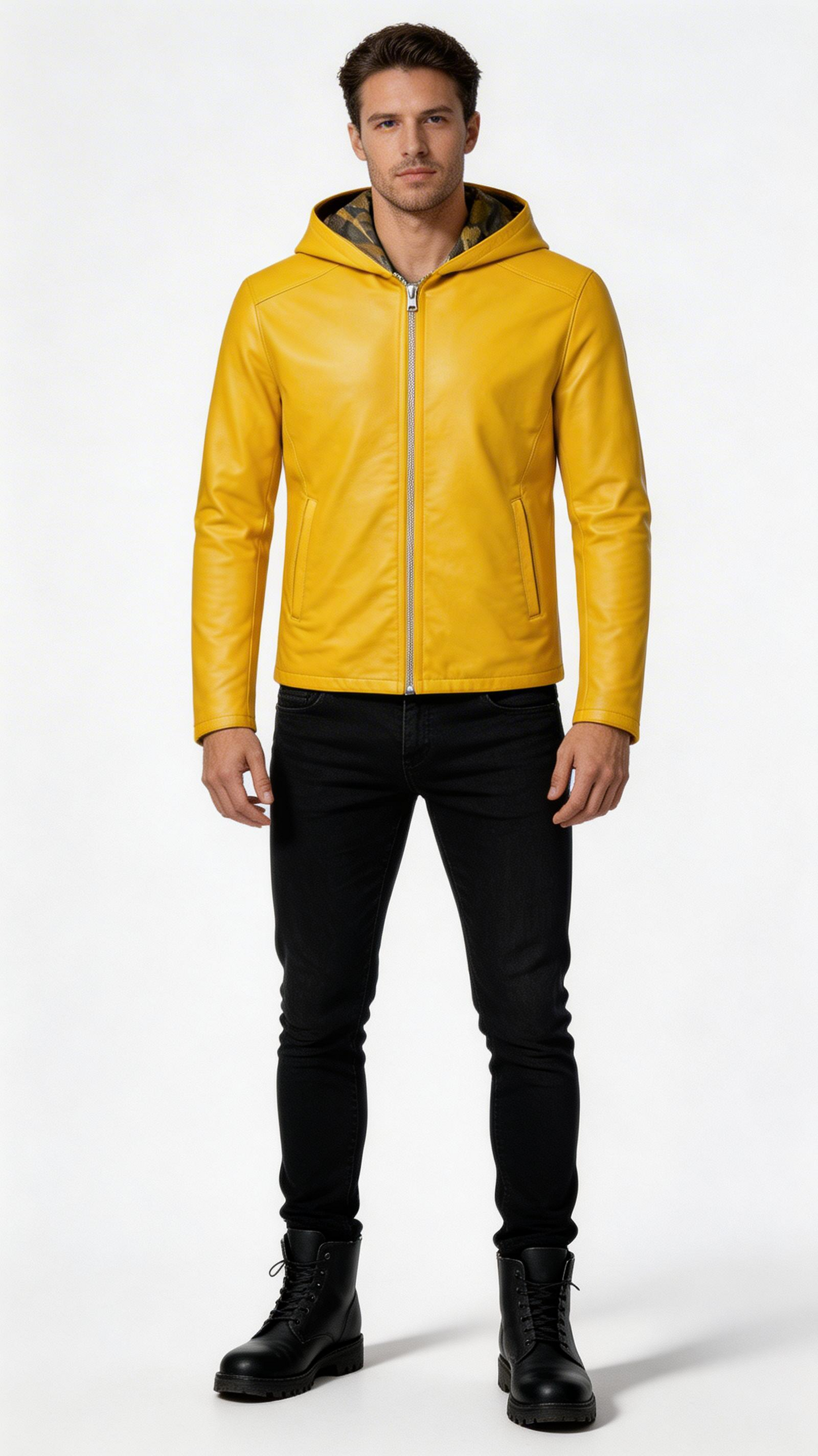 Reversible Lamb Leather Yellow Jacket for Men